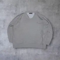 00s TOMMY HILFIGER Vネックニット プルオーバー刺繍ロゴXXL