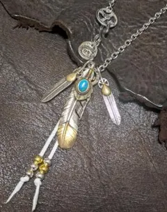 フェザーネックレス★３点組★上下金ターコイズ★細角チェーン★新品未着用★送料無料