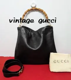 美品 極希少！Gucci バンブー レザーハンドバッグ ショルダーバッグブラック