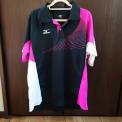 美品　Mizuno バドミントンポロシャツ M 黒/ピンク/白