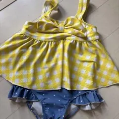 美品　b-ROOM 女の子用ワンピース水着 110cm 黄色ギンガムチェック