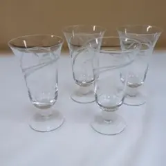 エッチング模様　脚付き　グラス　4脚セット