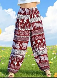 (新品)ゾウ柄パンツ(赤色) XL サイズ