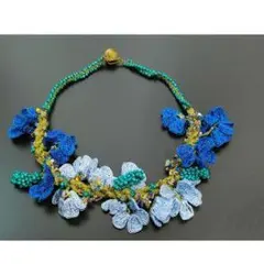 o7-26　トルコ　オヤ刺繍　ネックレス　ブルー　ベリーダンス　お花刺繍