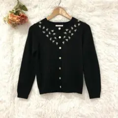 ★ ehka sopo★エヘカソポ 刺繍入り カーディガン【M】黒 長袖 花柄