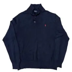 フ*軍様 ポロラルフローレン L ハーフボタン ニット セーター ネイビー