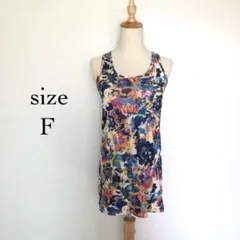 ✨美品✨VEVS ロングタンクトップ【F】総柄 ストレッチ 華やか 一点物