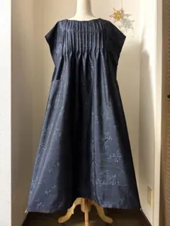 本場大島紬 ロングワンピース ピンタック 証紙 未使用