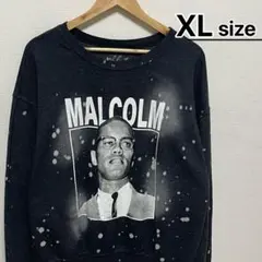 USA古着　トレーナー　XL　ダークグレー　総柄　裏起毛　Malcolm X