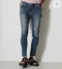 AZUL by moussy CUT OFF CRASH SKINNY デニム