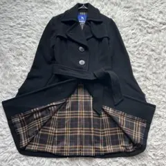 極美✨【バーバリーブルーレーベル】ウールアンゴラ ノバチェック ロング　黒　40 極美✨【バーバリーブルーレーベル】ウールアンゴラ ノバチェック
