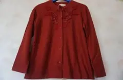 馬里邑 まりむら 刺繍 赤 えんじ 昭和 レトロ 長袖 古着カーディガン