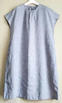 良品計画 無印良品 リネン100% フレンチスリーブ ロングワンピース Aライン