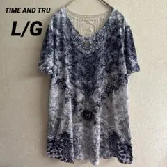 TIME AND TRU チュニック ボヘミアンスタイル 半袖 ネイビー L