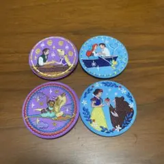 ディズニー 刺繍缶バッチ ラプンツェル アリエル アラジン 白雪姫4個セット