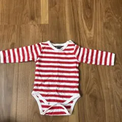 marimekko 赤と白ストライプロンパース 62/3M