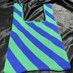 青と緑のストライプ エコバッグ
