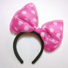 ディズニー ミニー 水玉 ドット リボンカチューシャ ピンク