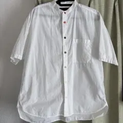 ナノユニバース　バンドカラークレイジーボタンビッグシャツ　半袖　白シャツ　値下げ