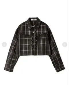 FURFUR チェック柄クロップドフリルシャツ blk