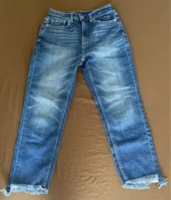 フリンジヘム ミディアムブルー ジーンズ　Sサイズ　GU