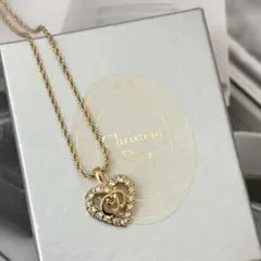 【箱付き】【美品】DiorハートモチーフラインストーンCDロゴネックレスm366