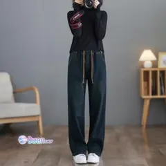 デニム ジーパン レディース 秋冬物 ワイドパンツ 着痩せ ハイウエスト 新作