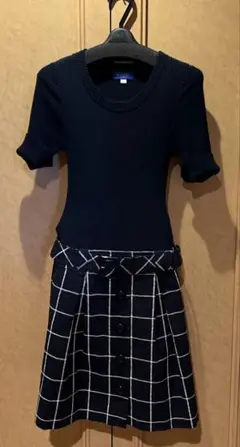 バーバリーブルーレーベル ドッキングワンピース バーバリーブルーレーベル ドッキングワンピース チェック 刺繍