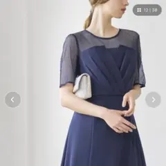 ネイビー レース袖 ロングドレス 원피스 パーティードレス