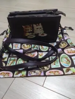 フランシュリッペ　diary柄　猫のショルダーバッグ