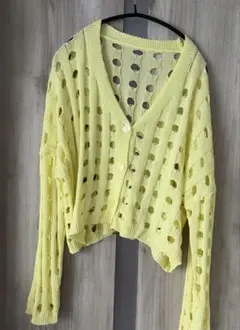 GRL チェック透かし編みニットカー ディガン