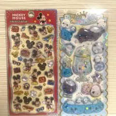 ①ミッキーマウス　プチドロップステッカー②キラキラウォーターinシールシマエナガ