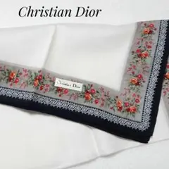✡️Christian Dior~CDロゴ&小花縁取りプリント白大判ハンカチ