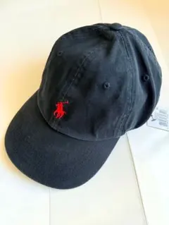 ポロ　ラルフローレン　キャップ 帽子　赤刺繍ロゴ　ブラック
