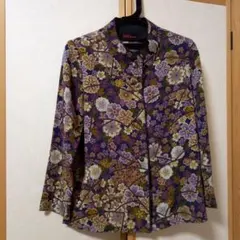 詩仙堂 スタンドネック 前開き 長袖ブラウス 紫系