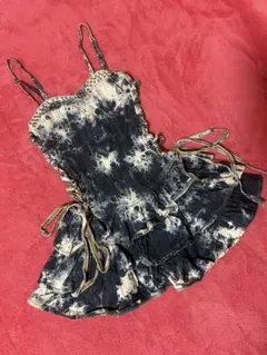 GLADNEWSスタッズレースアップタイダイデニム コルセット風フリルワンピース