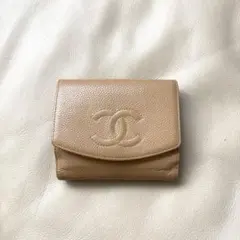 シャネル　二つ折り財布 ココマーク キャビアスキン WホックCHANEL