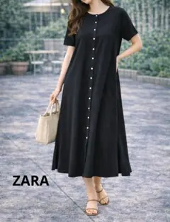 ZARA 黒シャツワンピース ロング 美シルエット 体型カバー M