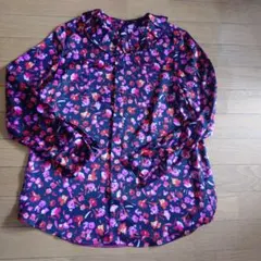 美品 アルアバイル シフォン ランダムボタニカル 花柄 襟付きシアー 