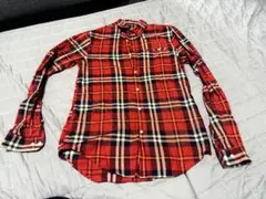 赤系チェック 長袖ネルシャツ