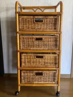 良品】ラタン シューズラック 籐家具 4段棚 アジアン レトロ - メルカリ
