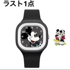 ミッキー時計　新品　ミッキーマウス ラバーベルト 時計　ベルト防水　ブラック　黒