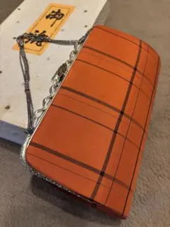 オレンジチェック柄着物用バッグ