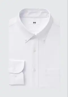 ユニクロ ノンアイロン ジャージーシャツ ボタンダウン 長袖 白 UNIQLO