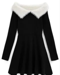 フェザーオフィショルカラーフレアニットミニワンピース GRL tu1276