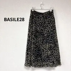 BASILE28 レディース　ロング　フレア　スカート　ブラック　総柄　春夏