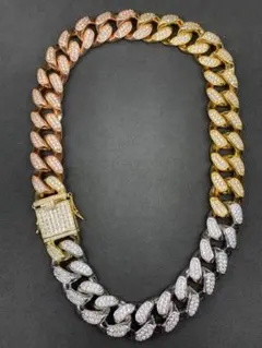 極太！！3色カラー トリコロール ブリンブリン ネックレス マイアミキューバン