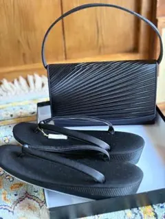 ブラック 和装用バッグと下駄のセット