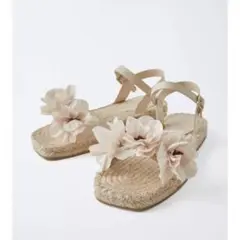 ZARA キッズ 新品 ジュートフラワーサンダル 23.0cm