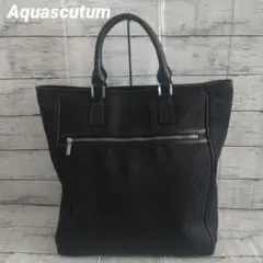 ☆Aquascutum☆Aロゴ ジャガード ファスナー付き 縦型トートバッグ 黒